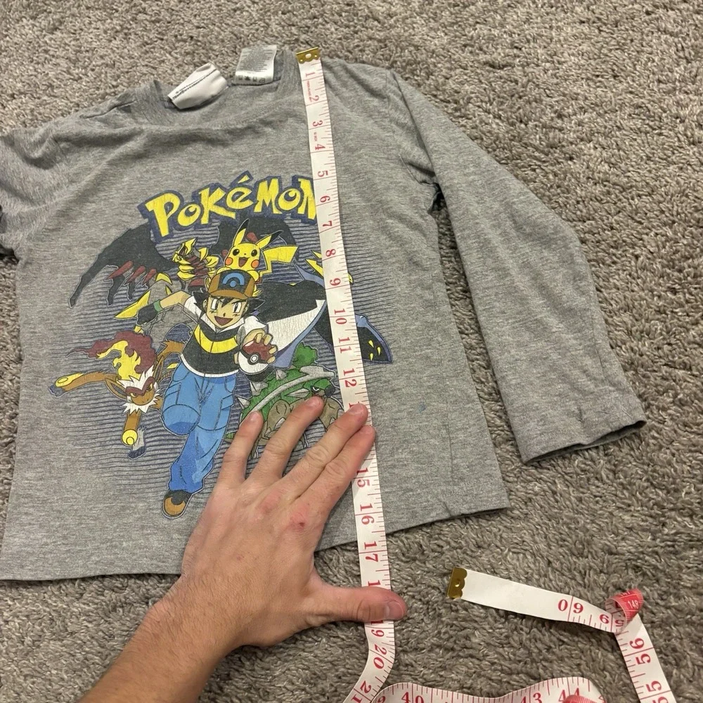 Vintage Pokemon Gray Long Sleeve Shirt Kids XS 2008 Promo Tee Ash Television TV